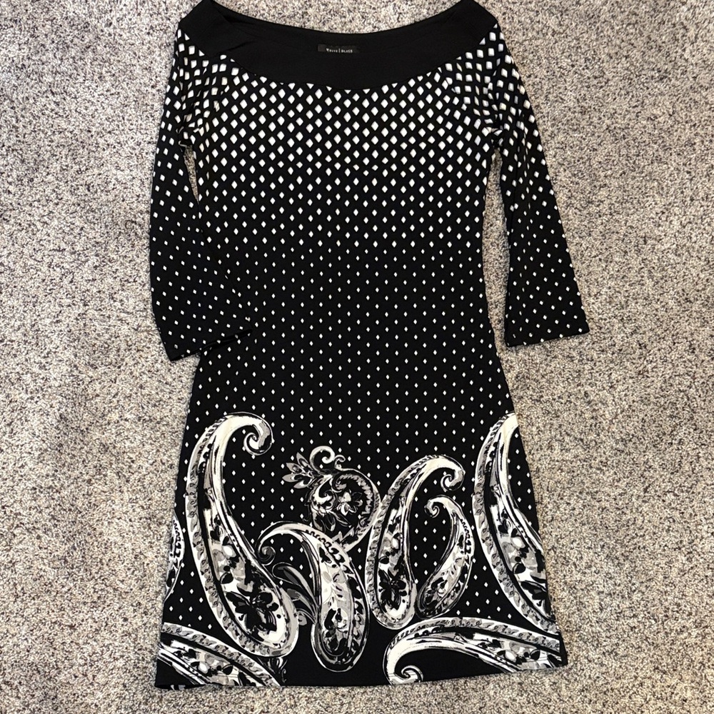 White House Black Market Elegant Black and White Patterned Dress